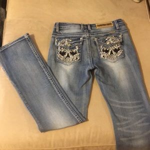 Platinum Plush Denim Bootcut Jeans w/ Skulls